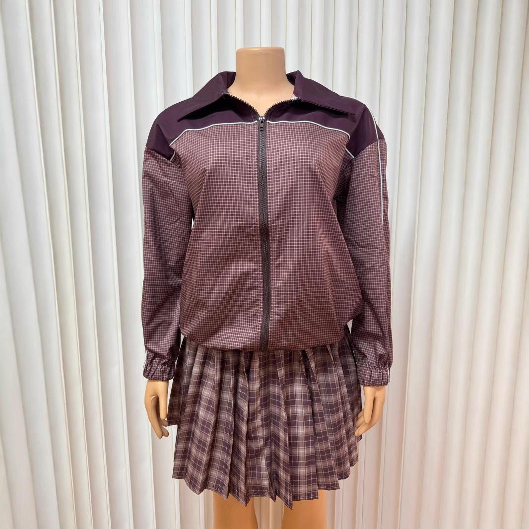 Women's Clothing Women's Style Zipper Cardigan Long Sleeve Top With Lapel Short Skirt Two Piece Suit Sexy Fashion_ecoleips.com