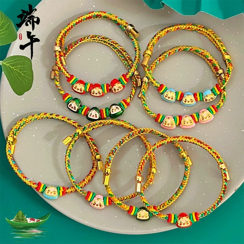 Фестиваль лодок-драконов, красный браслет из веревки, ручной работы, плетеная красочная веревка, детский браслет с рисовыми пельменями, подарочный пакетик, пакетик