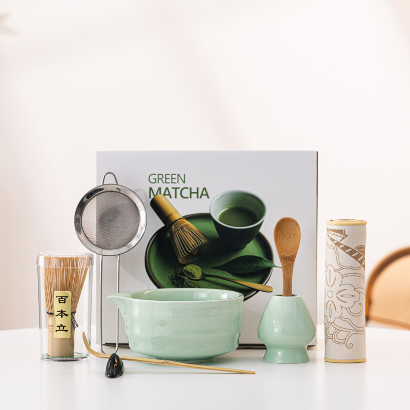 Cross-Border Japanese Matcha Tea Set Matcha Tea Tools Gift Box Tea Whisk Matcha Bowl with Spout