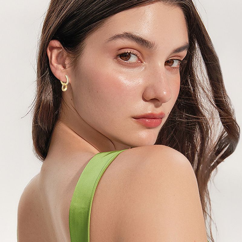 韓版東大門時尚雙環莫桑石輕奢耳環女跨境外貿S925純銀耳飾品批發