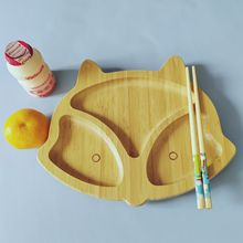 儿童餐具竹碗竹盘固定防滑动物形硅胶吸盘竹木碗 幼儿学习碗