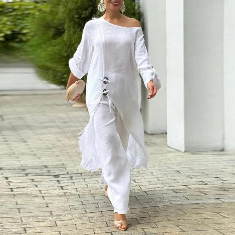 2025 New Cross-Border Dropshipping Women's Two-Piece Cold Shoulder Long-Sleeved Lace Top Cross-Border Dropshipping