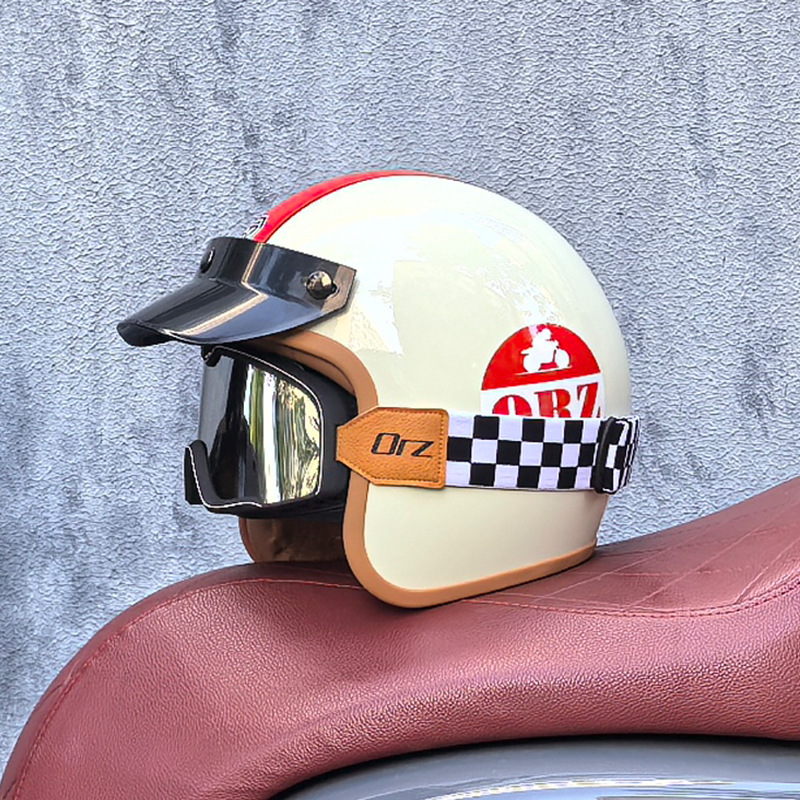 Orz Gulf Oil Motocicleta eléctrica Casco retro Casco de crucero Hombres y mujeres Casco japonés de media pala 3C