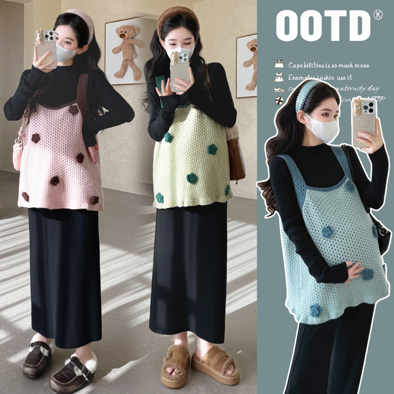 Maternity Wear 2025 Autumn and Winter New Style Sweater, Camisole Vest, Half-High Collar Base Layer, Knitted Pants Maternity Set Maternity Wear 2025 Autumn and Winter New Style Sweater, Camisole Vest, Half-High Collar Base Layer, Knitted Pants Maternity Set