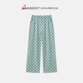 韩版清新简约波点印花睡裤女款夏天新款宽松遛弯裤家居长裤可外穿