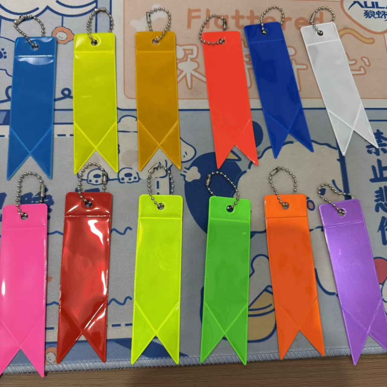 Multi-color student backpack reflective pendant PVC keychain accessory, double-sided reflective keychain warning ornament