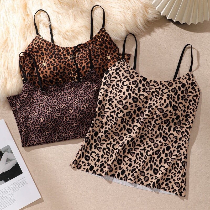 Directly from the manufacturer, cross-border bestseller: sexy leopard print seamless camisole with chest pads, suitable for outerwear, autumn and winter brushed fabric underwear Directly from the manufacturer, cross-border bestseller: sexy leopard print seamless camisole with chest pads, suitable for outerwear, autumn and winter brushed fabric underwear