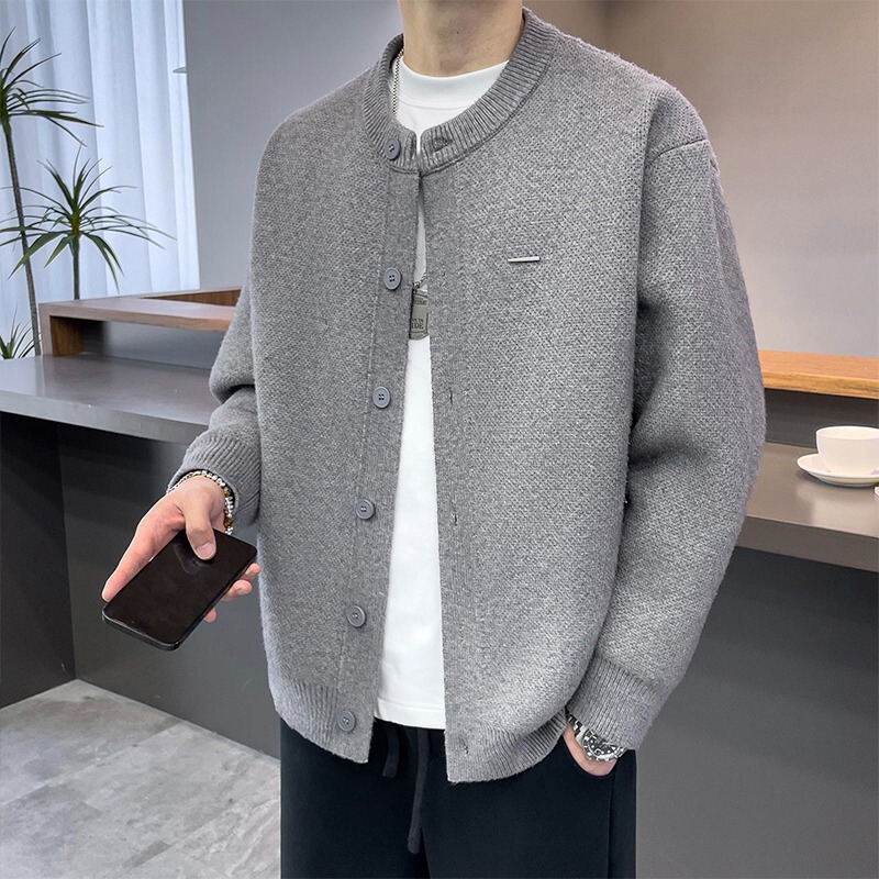 High-End Knitted Cardigan Men's Baseball Collar 2025 Spring and Autum New Style Lazy Style Men's Sweater Jacket Loose and Trendy