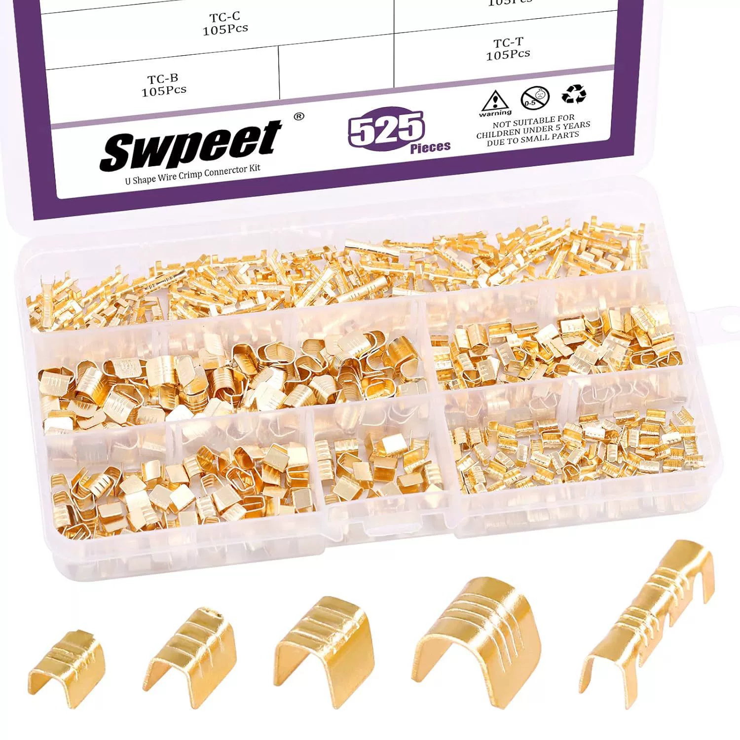 Swpeet 525Pcs Gold TC-1 TC-A TC-B TC-C TC-T Non-Insulated U