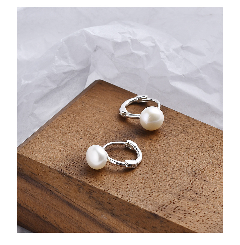 Round Pattern 1 Pair 925 Sterling Silver Pearl Round Earrings