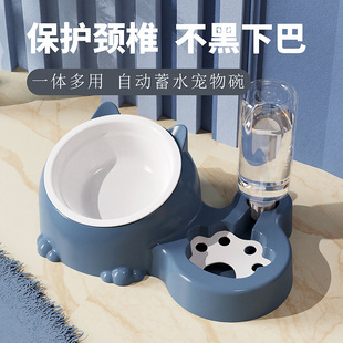 Cat Bowl Double Bowl Ceramic Pet Drinking Water Dog Food Basin Rice Basin Automatic Drinking Dog Bowl Stainless Steel Cat Basin Pet Supplies