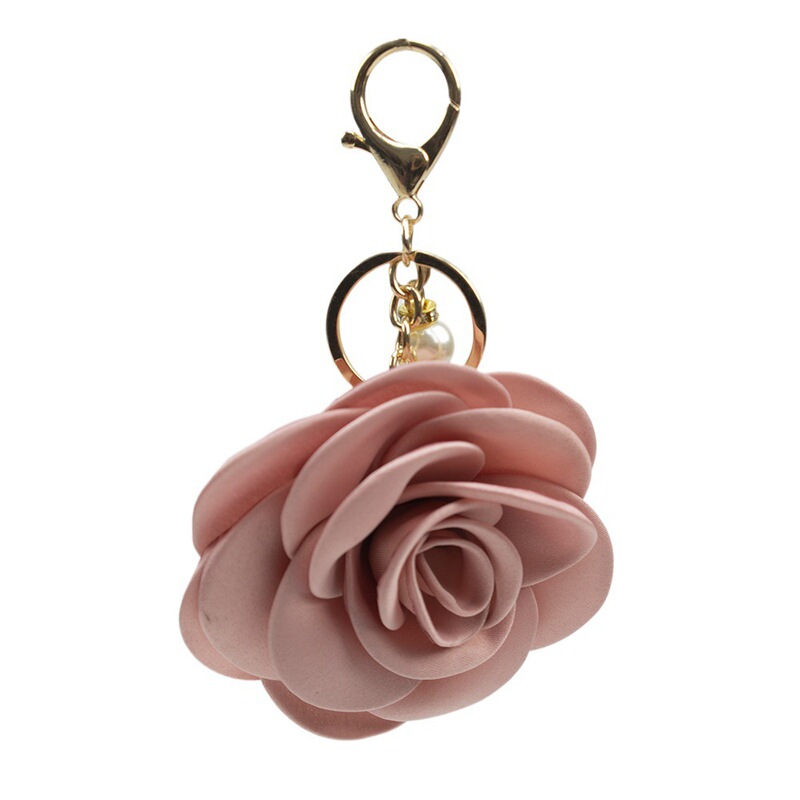 Cross-border high-end explosive exquisite fabric flower key chain camellia pendant creative bag key chain decoration