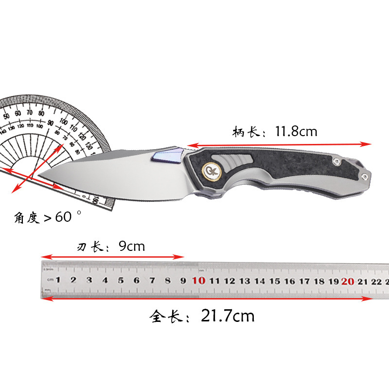 14C28N 鋼 TC4 チタン合金カーボンファイバー象嵌ハンドルキャンプ狩猟折りたたみナイフポータブル EDC コレクションナイフ|undefined