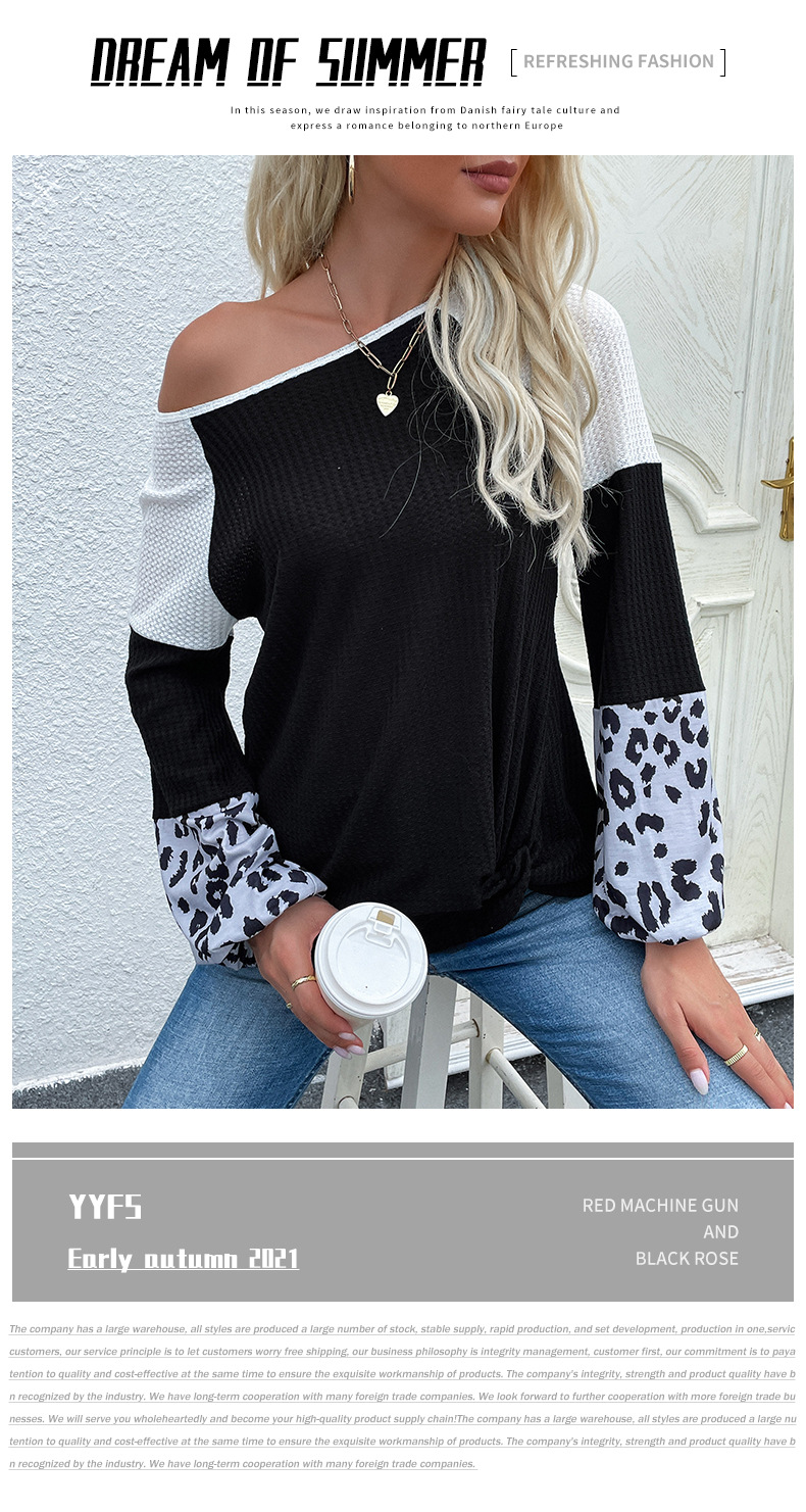 Maglione a maniche lunghe con stampa leopardata a contrasto di colore_voghion.com