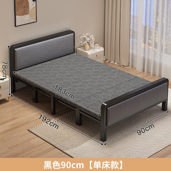 Cama plegable Cama individual Adulto doméstico 1 metro 2 Cama simple Alquiler Dormitorio Refuerzo Cama de hierro de placa dura Cama doble