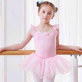 一件代发儿童舞蹈服芭蕾粉飞袖蓬蓬裙春夏新品演出服练功服连体服
