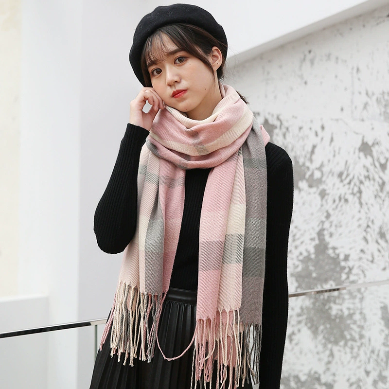 Double-Sided Faux Fur Scarf, 200×60 cm, Long Warm Soft Korean Style Plaid
