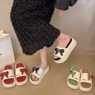 2025 Summer New Sandals and Slippers Women's Fashionable Thick Bottom Bear Bow Home Indoor Non-slip Cute Outer Wear