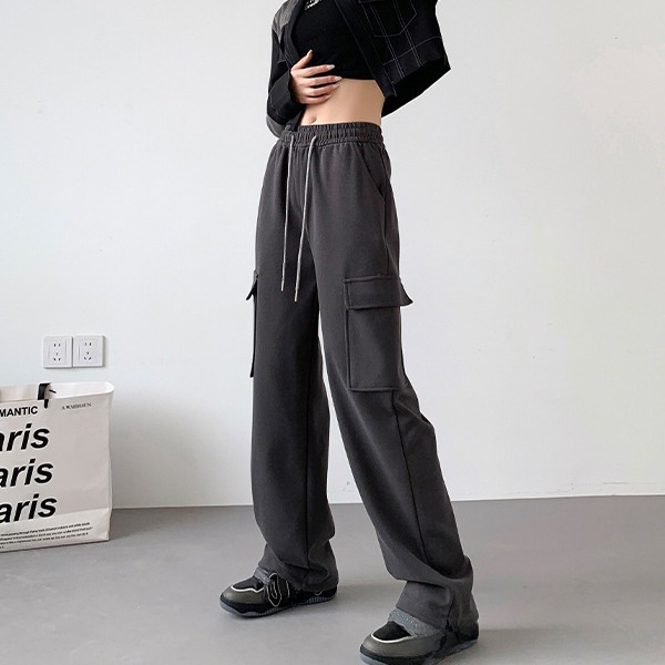 American Style High Waist Straight College Style Workwear Pants Women's Cotton Slimming Spring and Autumn Two-legged Sports Casual Pants Factory
