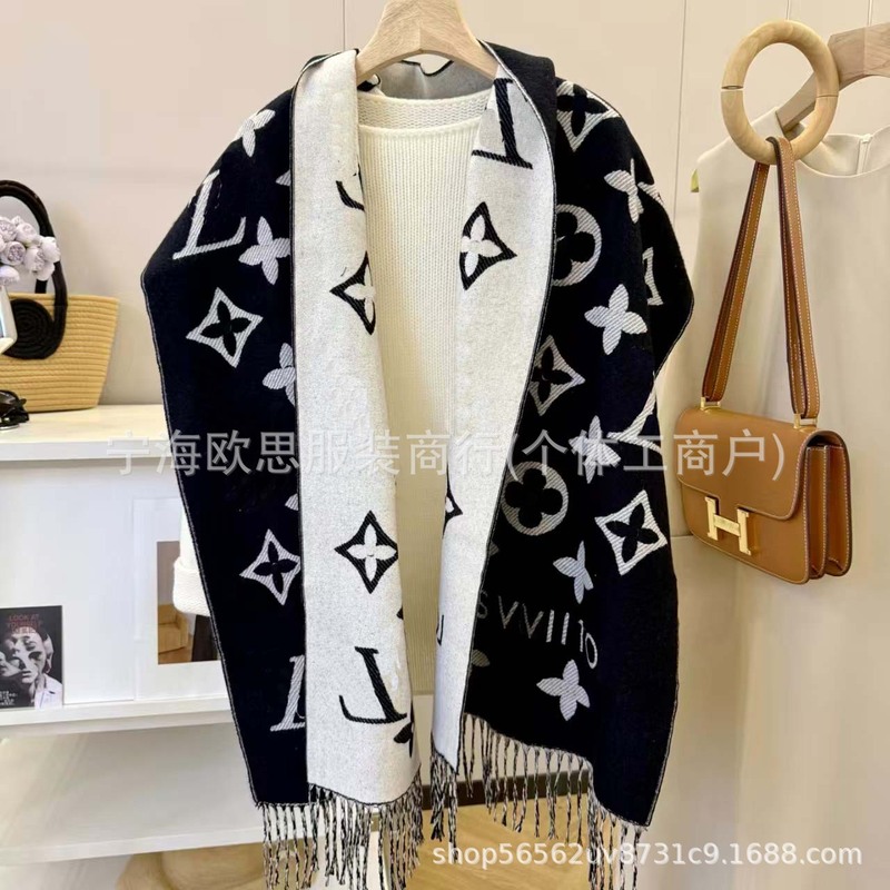 对字母仿羊绒冬新款时尚字母围巾女围脖欧美风中长款保暖空调披肩|undefined