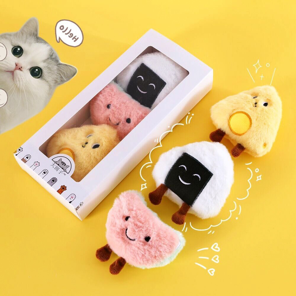 Mascota de peluche de juguete catnip incorporado Bell sonido gato suministros calmante gatito auto-Hola huevo escalfado bolas de arroz