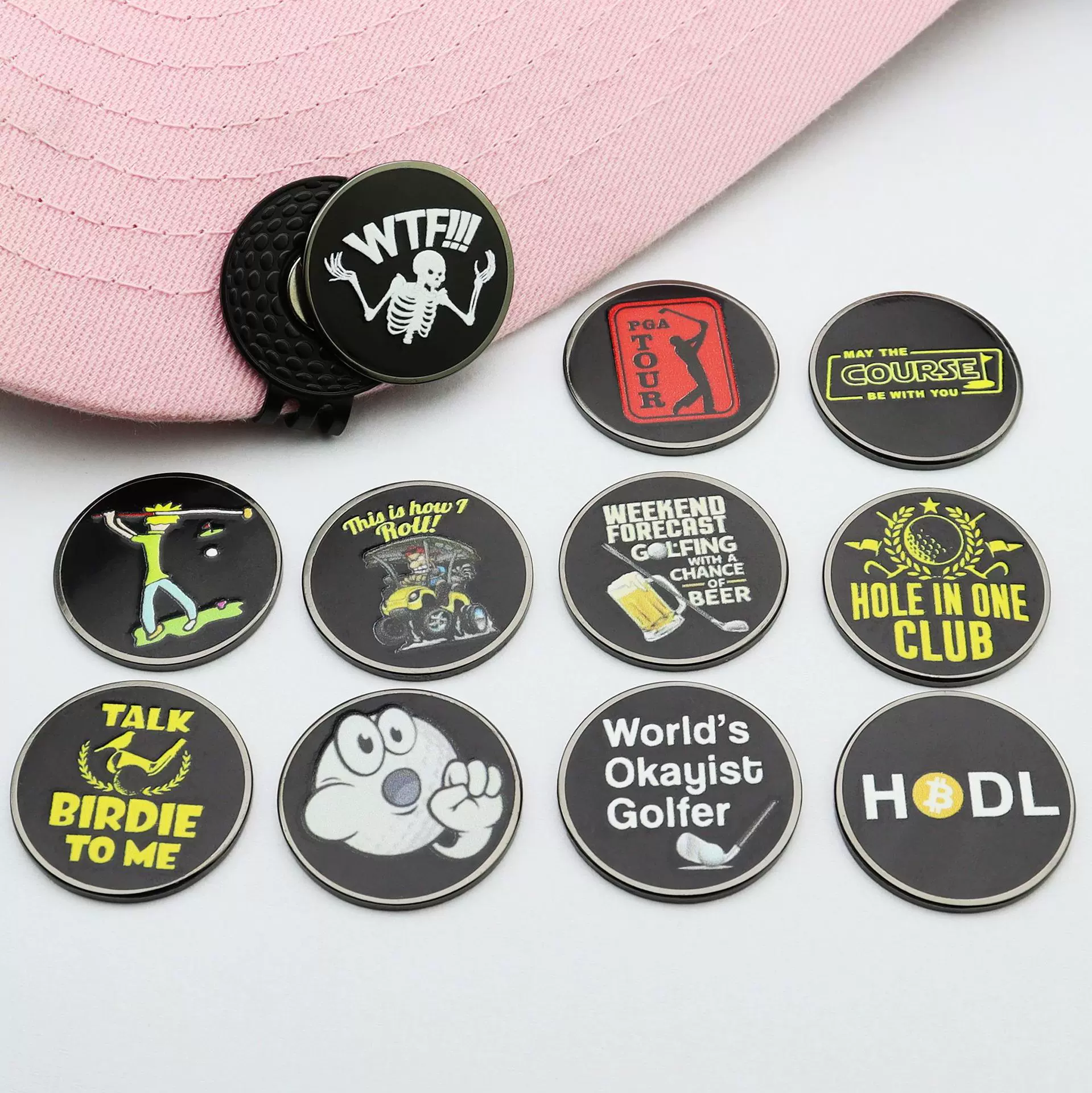 新款高尔夫配件金属锰钢帽夹马克球标记25mm珐琅打印球标marker