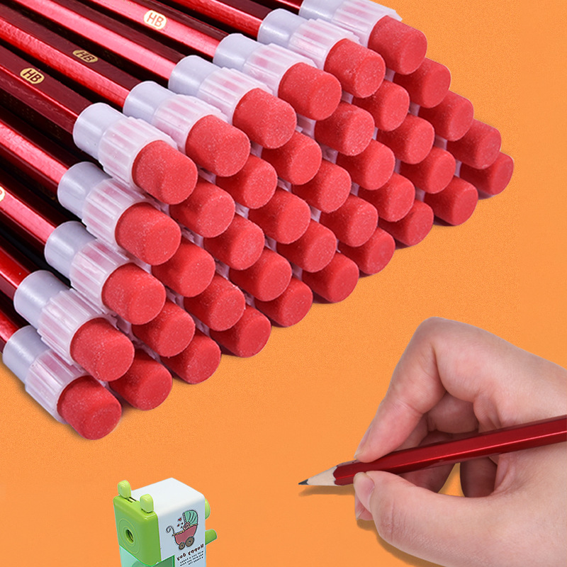 大橡皮头铅笔hb六角木质儿童小学生书写练字铅笔学习用品文具批发