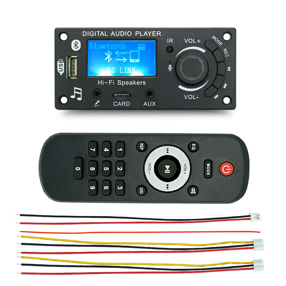 Pantalla LCD que muestra letras, accesorios de audio MP3 con alimentación de 12 V, decodificador, placa amplificadora DIY, conexión Bluetooth