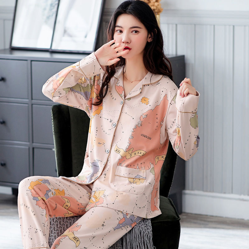 Más tamaño % Pijama de algodón traje de invierno de manga larga de primavera y otoño de las mujeres de mediana edad homewear se puede usar fuera