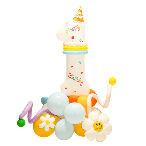 Children's white birthday number aluminum film balloon column boy girl baby first year party scene decoration arrangement