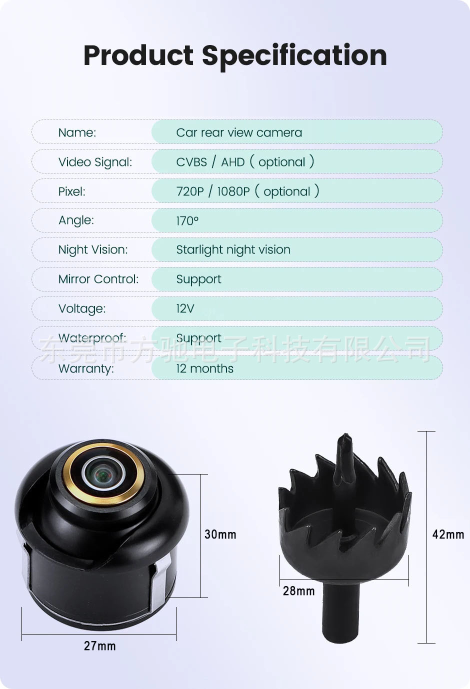 Punched AHD car camera reversing image 360 degree HD wide angle night vision 1080P fisheye rear view cross-border