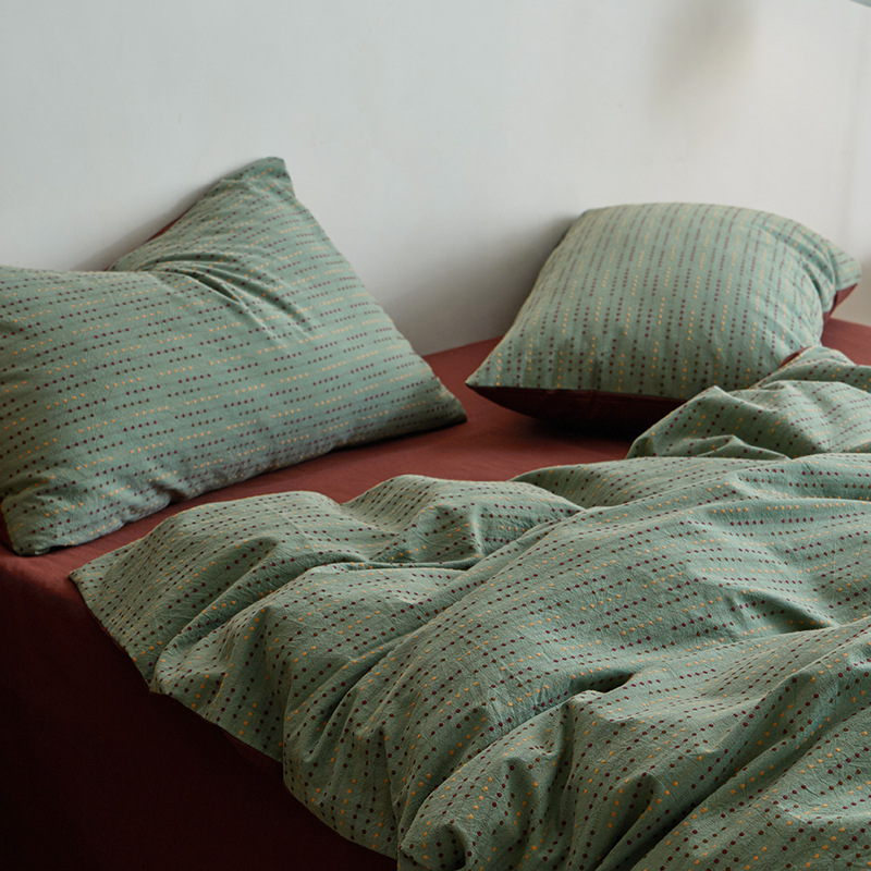 Parure de lit 4 pièces en jacquard de coton style vintage_voghion.com