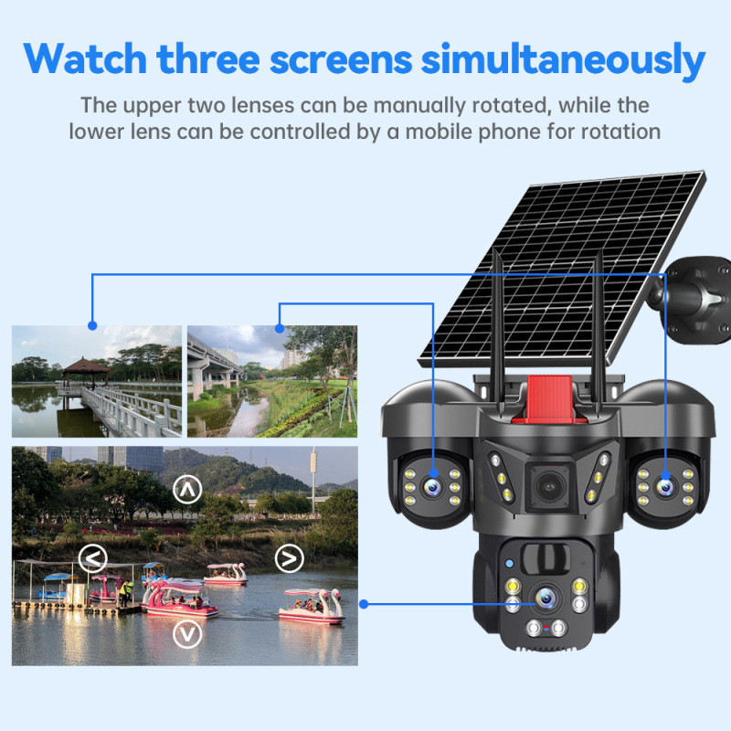 V380 パノラマ 360 度 3 画面 3 レンズ ワイヤレス wifi/4G ソーラー カメラ監視ガンとボールが統合されています|undefined