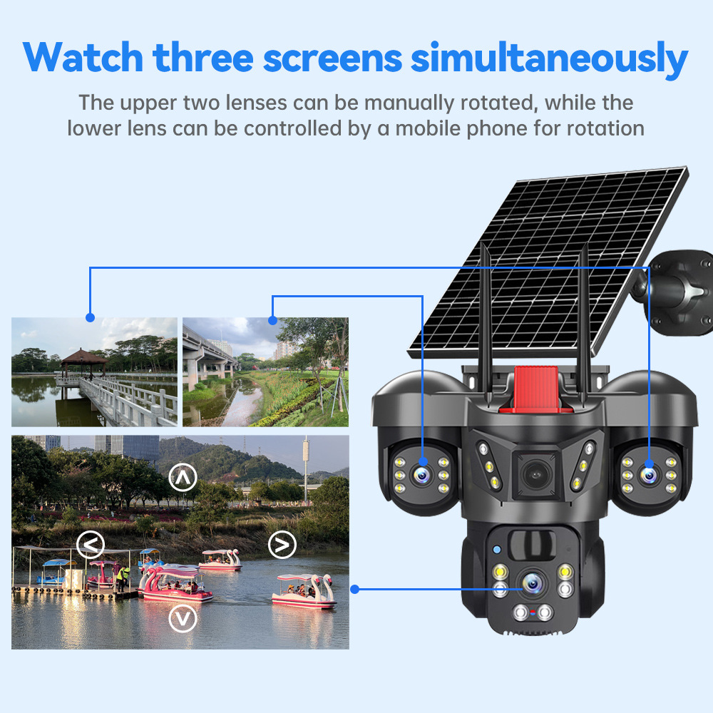 V380 パノラマ 360 度 3 画面 3 レンズ ワイヤレス wifi/4G ソーラー カメラ監視ガンとボールが統合されています