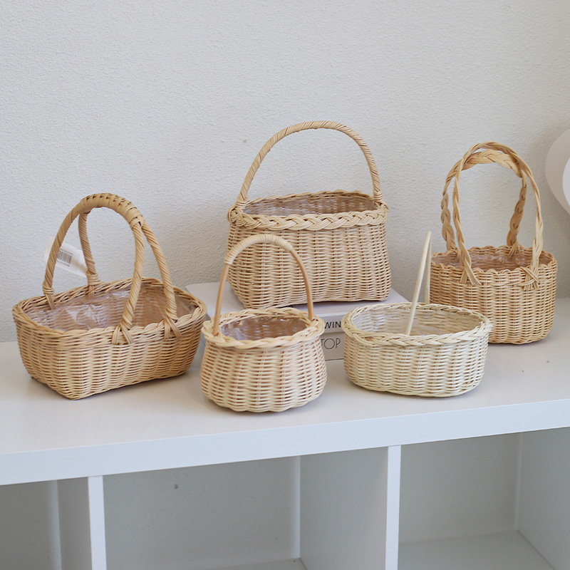 网红浅色系列鲜花手提花篮礼物篮水果篮高档礼品篮花束插花篮批发