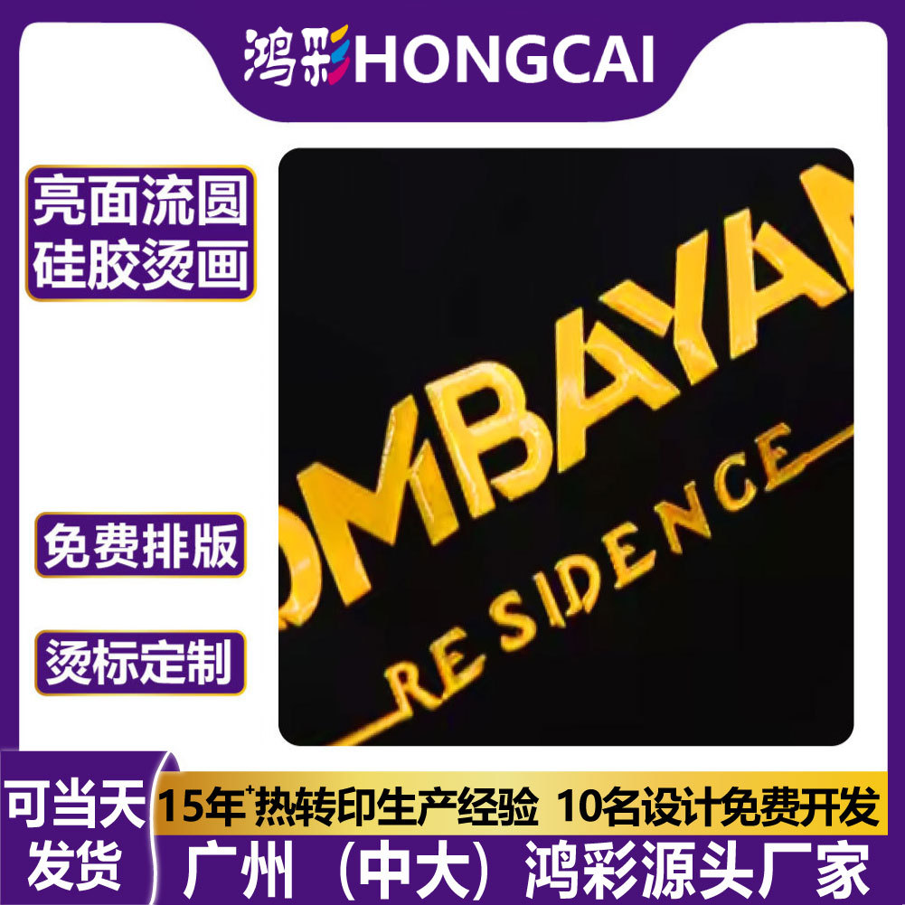 鸿彩3D亮面立体流圆硅胶烫画服装logo热转印商标厚板烫标立体硅胶