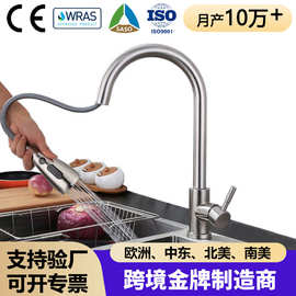 跨境抽拉304不锈钢厨房水龙头防溅冷热洗菜盆万向伸缩水槽龙头