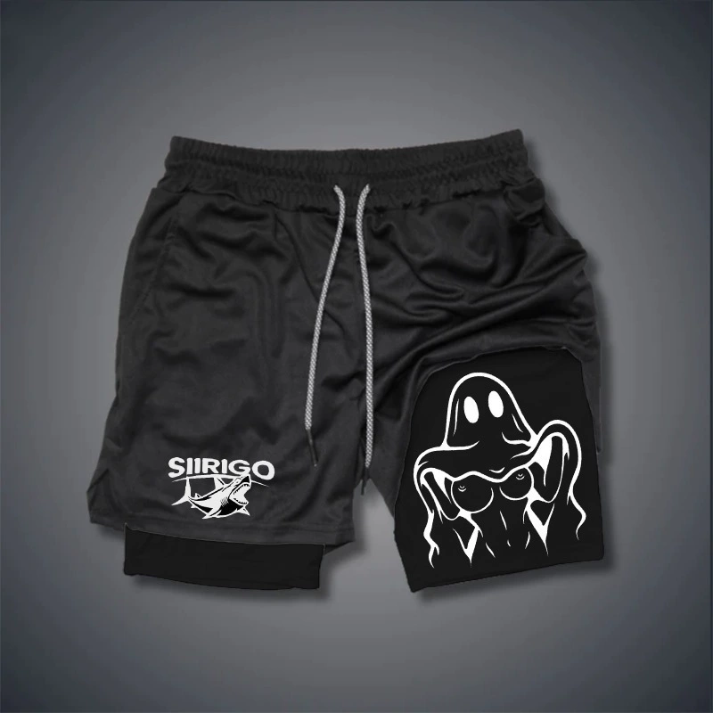 Трансграничные европейские и американские летние спортивные шорты мужские быстрохнущие и дышащие двухслойные анти-световые поддельные две части фитнес-шорты