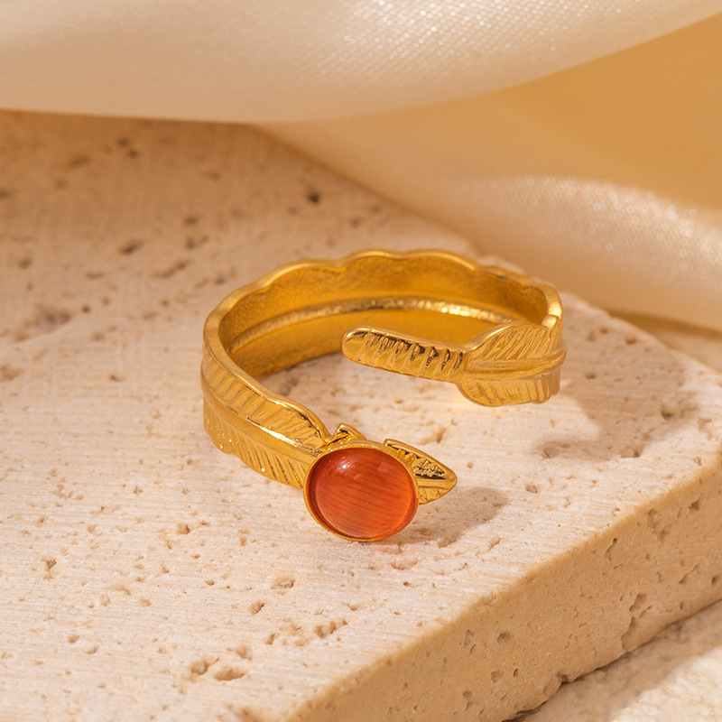 7g Weight 0.03µm Gold Plating Thickness Electroplated Gold Plating Process Golden Plated Plating Material Cat's Eye Stone Inlay Material Rings Classification 1 Piece Quantity Daily Occasion 201 Stainless Steel Material Tree Pattern Women's Gender IG Style Style Inlay Craft Wholesale Jewelry IG Style Feather Titanium Steel Natural Stone Gem Inlay Open Rings 11