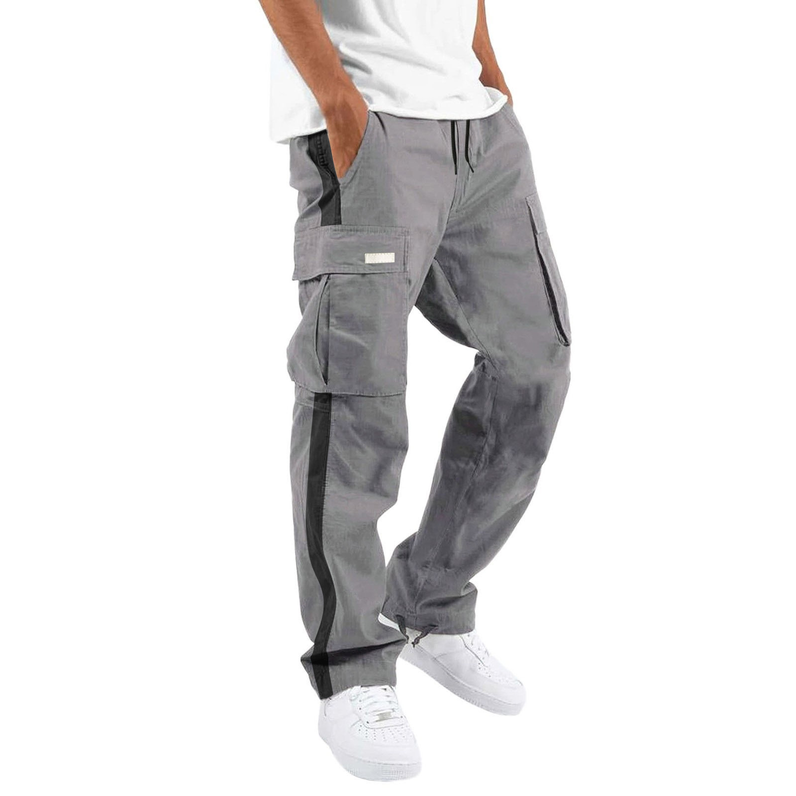 Pantaloni da lavoro nuovi da uomo Pantaloni casual con coulisse e tasca a blocchi di colore_voghion.com