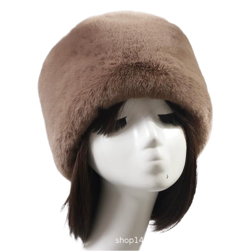 Осенне-зимняя Имитация меха кролика рекс круглая плоская шляпа короткая плюшевая меховая утолщенная меховая шапка без полей для пожилых женщин