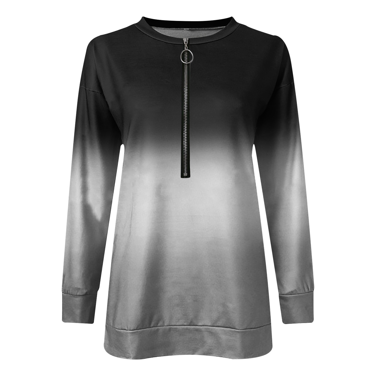 Women's Gradient Round Neck Long Sleeve Sweatshirt With Zipper_voghion.com