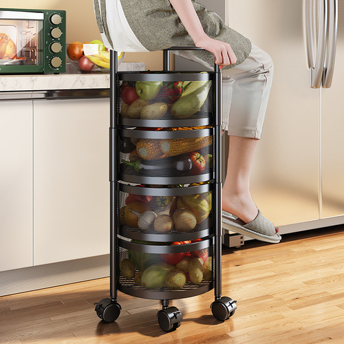 Factory direct sales kitchen rack floor-standing rotatable vegetable and fruit storage rack household multi-layer fruit basket with wheels