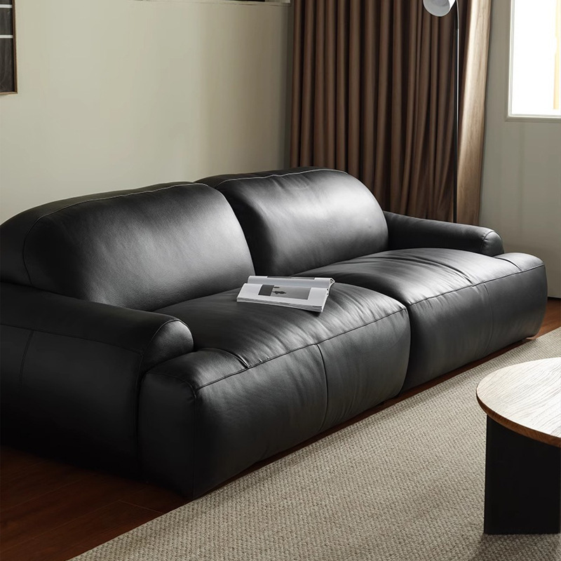 Sofá de cuero vintage italiano minimalista sofá de sala de estar de cuero diseñador de estilo medieval negro sofá recto