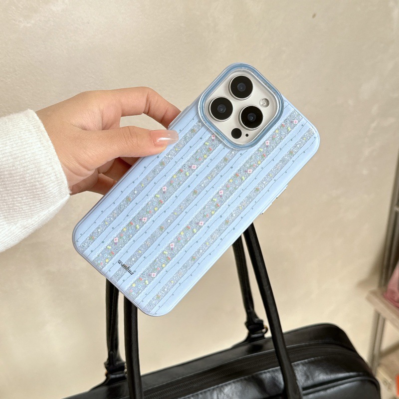 Funda para teléfono móvil iphone16ProMax/15 con rayas de brillo ins coreanos 14 Apple 13 estéreo 16