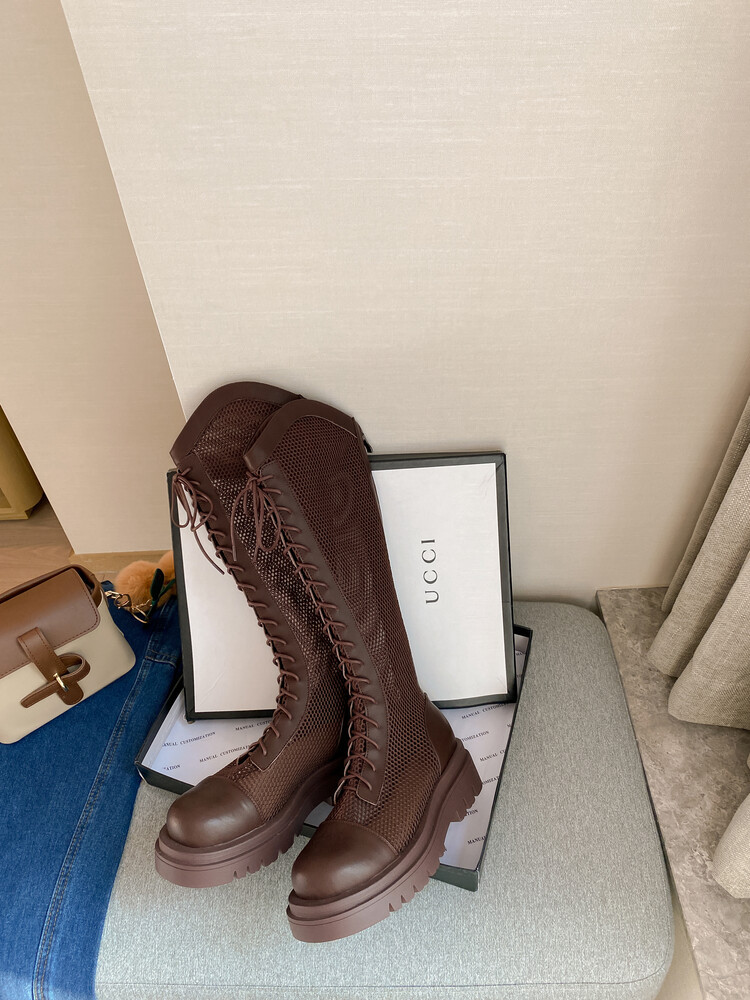 Boot lưới da thật cổ cao đế dày thoáng khí mùa xuân hè phong cách kỵ sĩ buộc dây — Màu nâu ống lớn, Màu đen cổ ống lớn, Ống nhỏ màu đen, Ống nhỏ màu be chi tiết 25