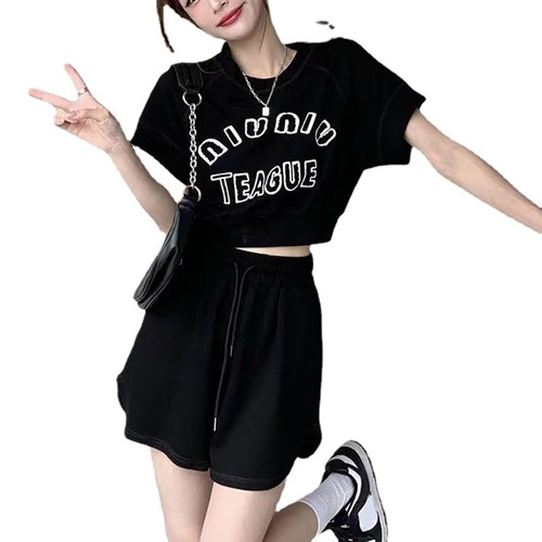 Casual sports suit summer street hot girl small tall short T-shirt versatile loose shorts two-piece set
