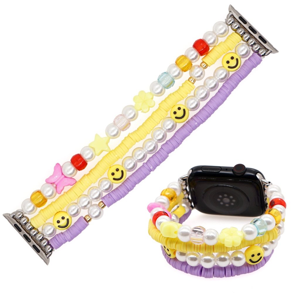 80g Weight soft clay Material Geometry Pattern Ethnic Style Style Bohemian Style Polymer Clay Imitation Pearl Beaded Watch Band Suitable For Watch 4