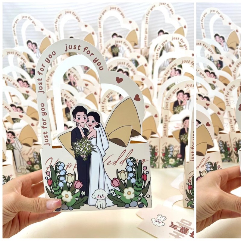 ネット赤手描き喜糖箱喜糖袋かわいい手描きイラスト婚約結婚領収書糖果箱手提げテーブル糖箱|undefined