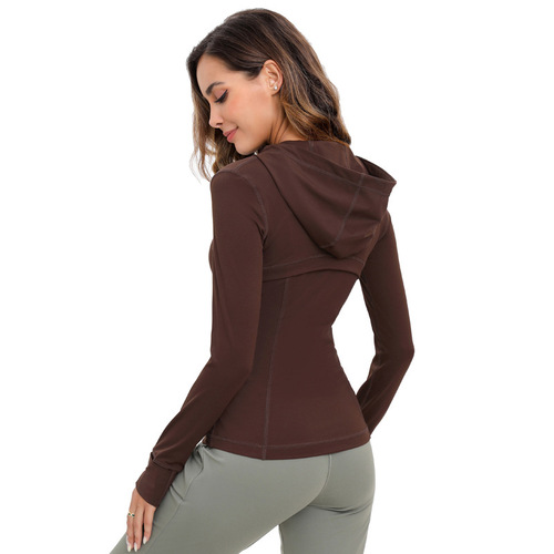 2024 Spring/Summer Lulu Inspired Collarless Yoga Top Zip-Up Hooded Jacket Slimming Long-Sleeve Fitness Wear
